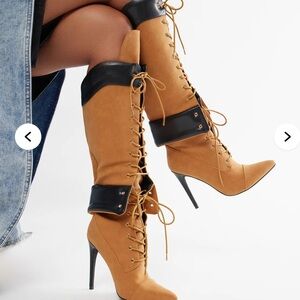 Stylish Tan and Black Women's Lace-Up Boots